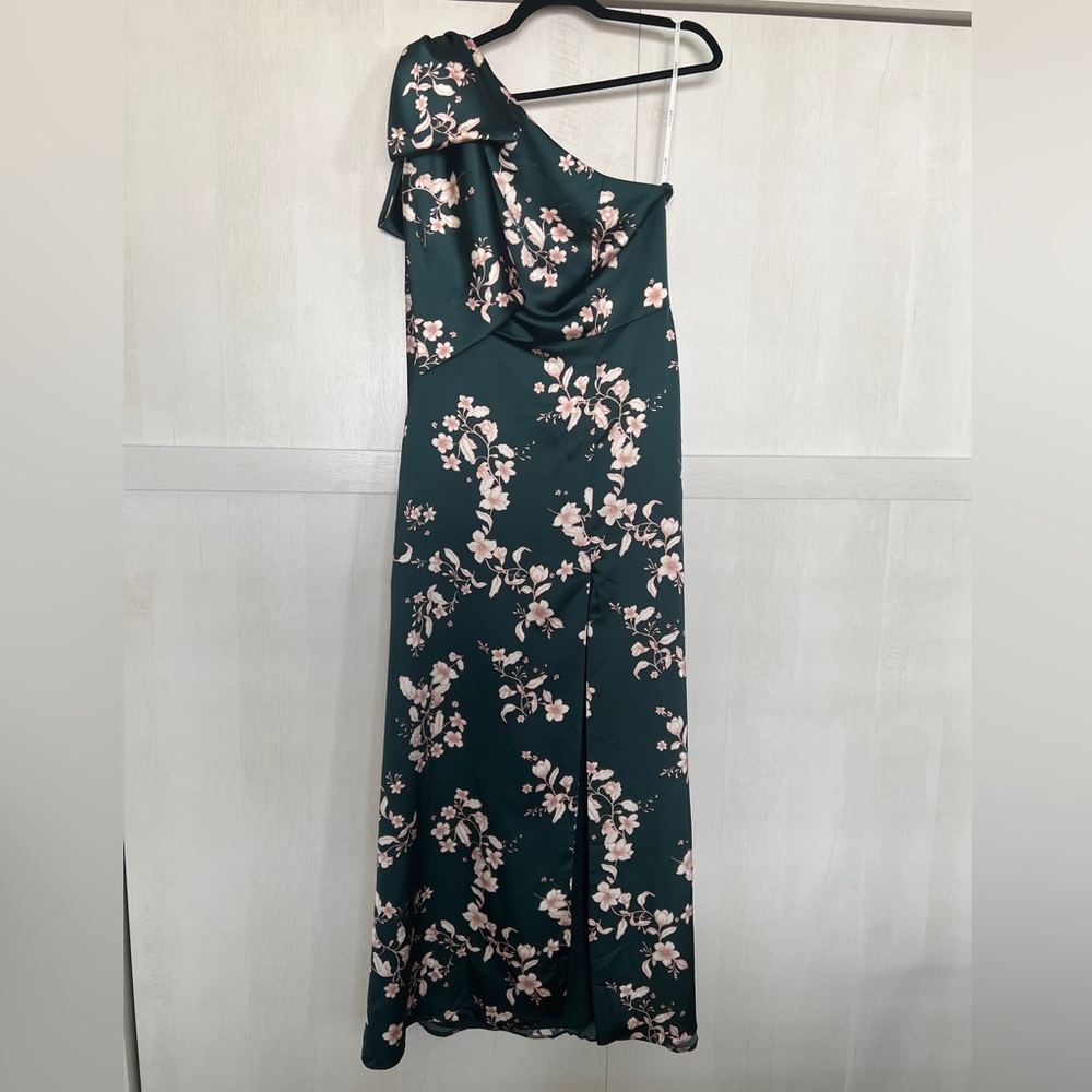 Floral One-Shoulder Bella Bridesmaid Dress in Green and Pink